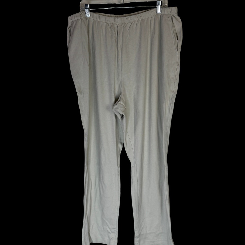 Lands End Sport Knit Pants Womens 2X Petite Light Stone Beige Cotton High Rise